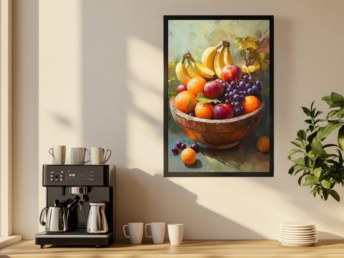 Vibrant Wooden Bowl Overflowing with Fresh Fruit Still Life Poster - Image 2