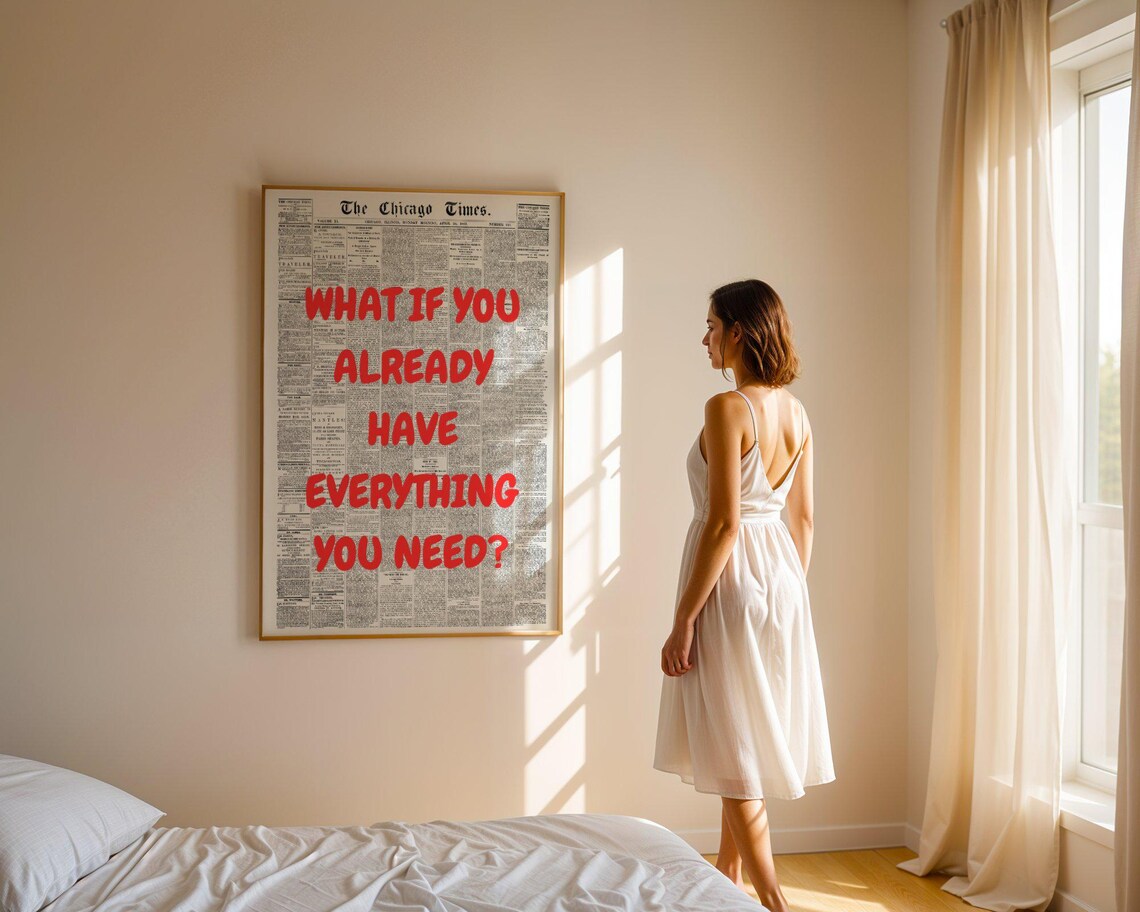 What If You Already Have Everything You Need Red Vintage Newspaper Poster - Image 5