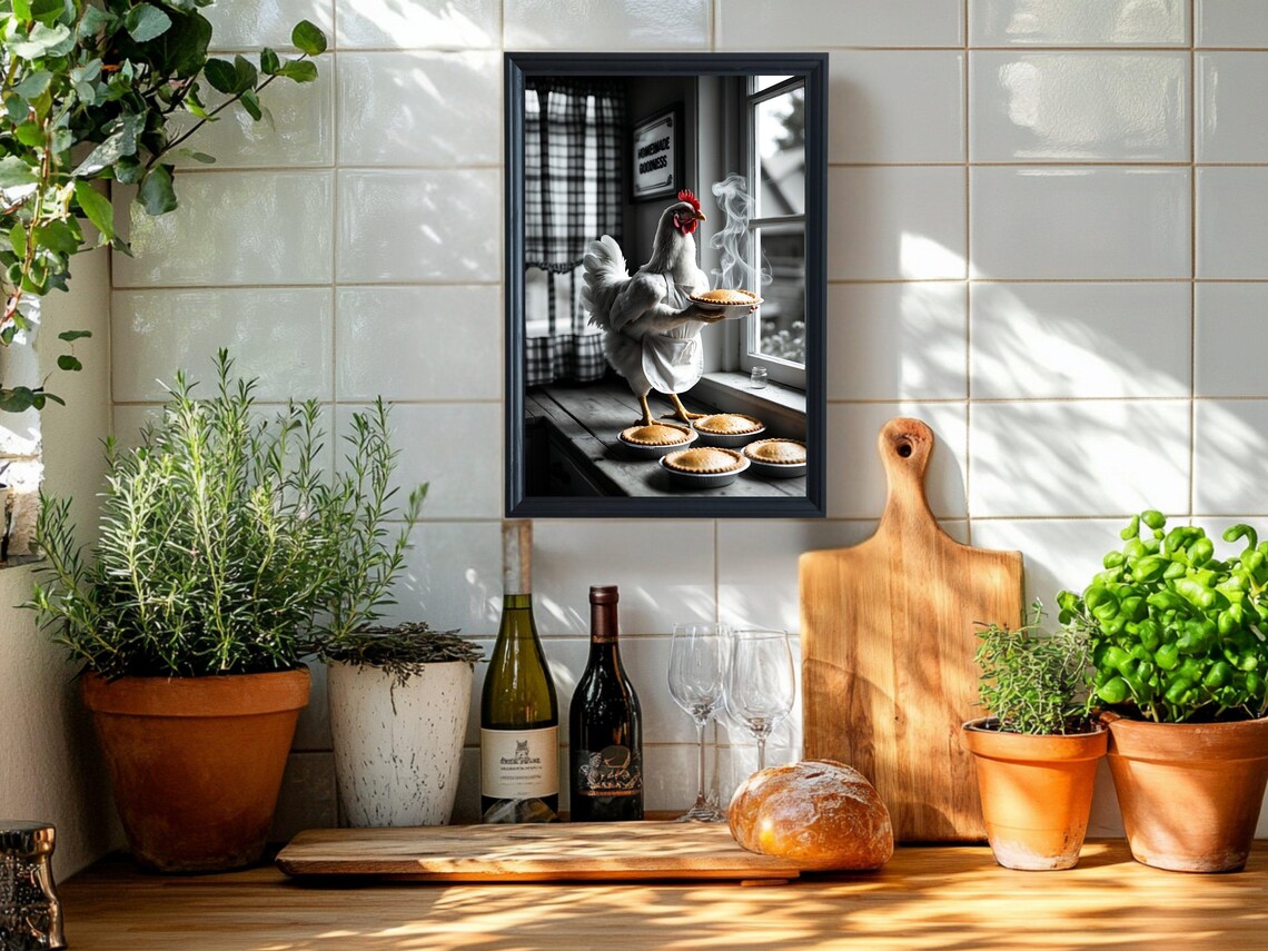 Chicken Chef Holding Fresh Pies Homemade Goodness Kitchen Poster - Image 2