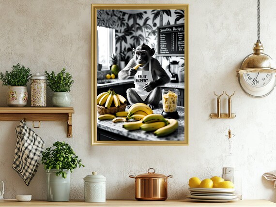 Monkey Fruit Expert Banana Smoothie Funny Animal Kitchen Poster