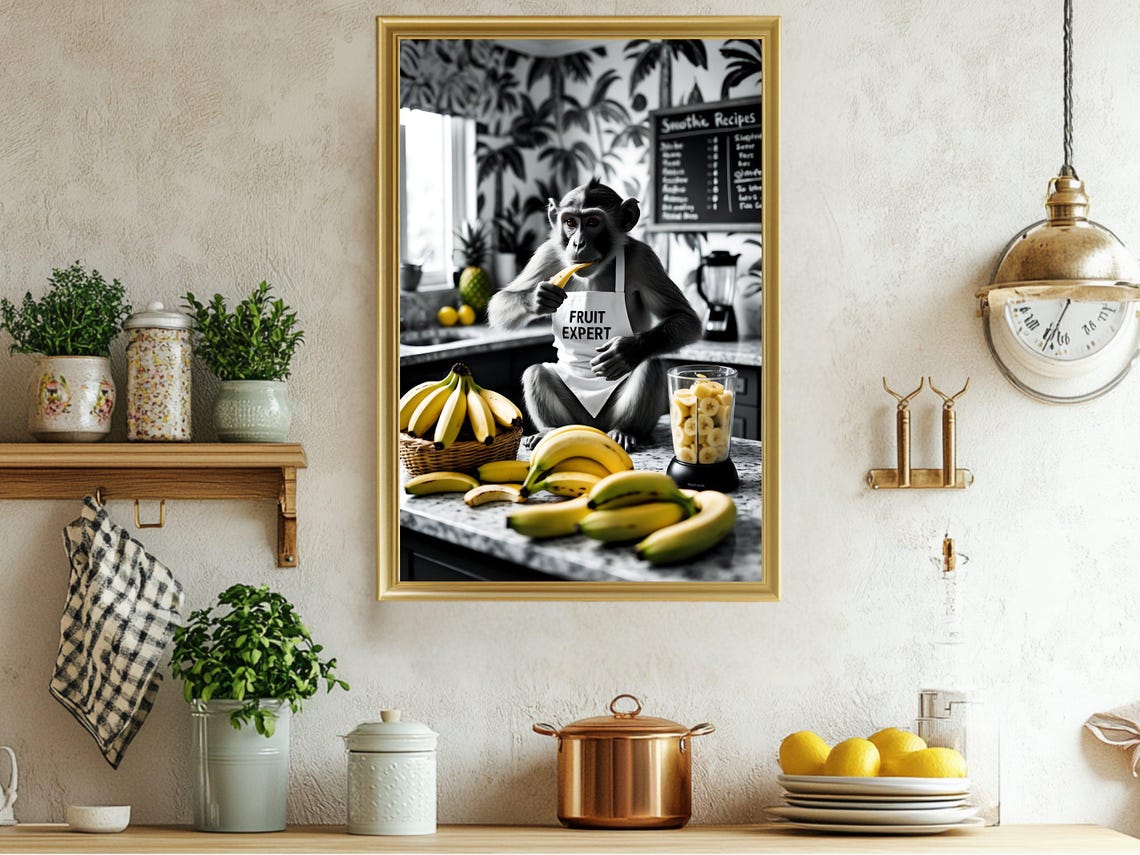 Monkey Fruit Expert Banana Smoothie Funny Animal Kitchen Poster
