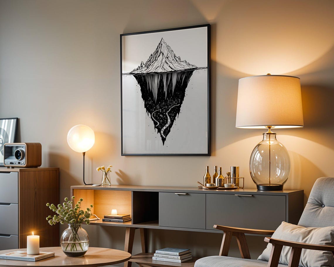 Mystical Mountain Wall Art Fantasy Landscape Print Underworld Architecture Intricate Mountain Drawing Surreal Nature Scene - Image 3