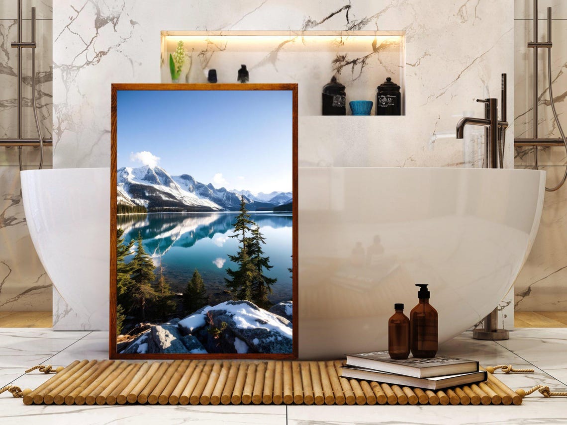 Snow-Capped Mountain Peak Reflected in a Still Alpine Lake Poster - Image 4