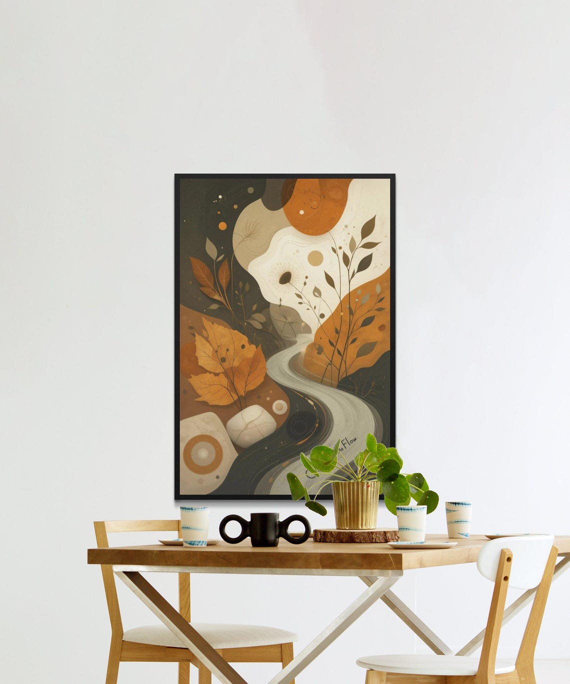 Go with the Flow Abstract Autumn River Earth Tone Nature Art Print - Image 2