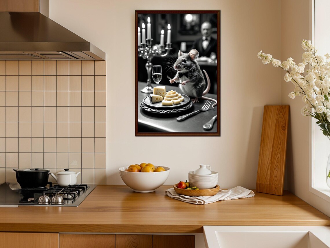Whimsical Mouse Dining Wall Art Funny Animal Art Print Cute Mouse With Cheese Perfect For Kitchen Decor Unique Gift Idea - Image 4