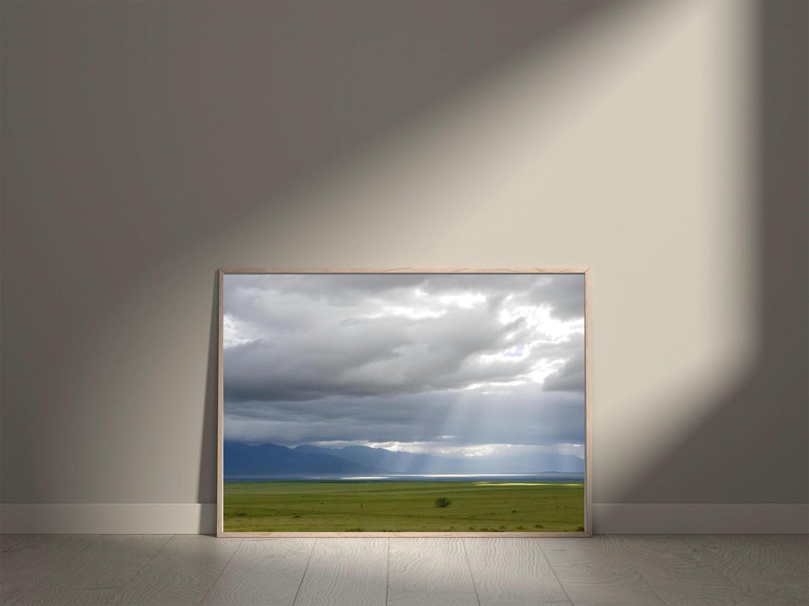 Serene Mountain Landscape Print Scenic Nature Photography Wall Art Tranquil Clouds And Field Decor Calm Horizon Artwork Poster - Image 5
