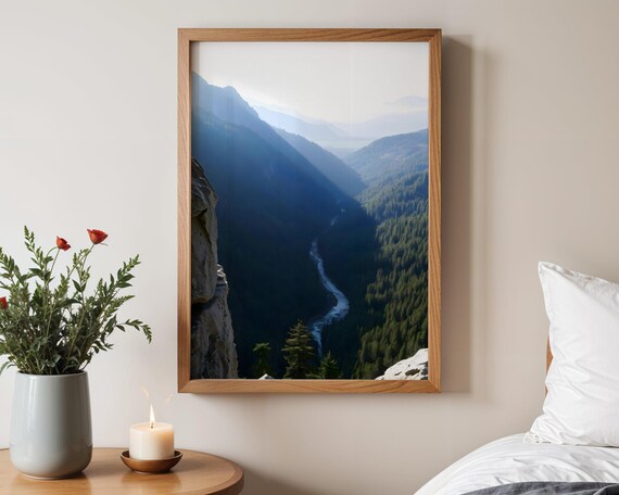 Breath Taking Mountain Valley Wall Art Nature Landscape Painting Scenic Wilderness Forest View Calming Home Decor Gift For Nature Lovers