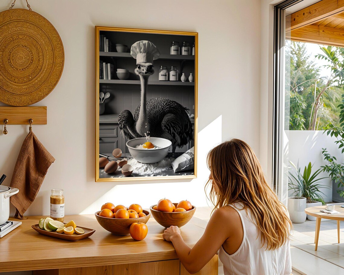 Funny Chef Ostrich Kitchen Art Ostrich Wall Art Chef Artwork Quirky Kitchen Decor Funny Animal Art Modern Kitchen Wall Decor - Image 5