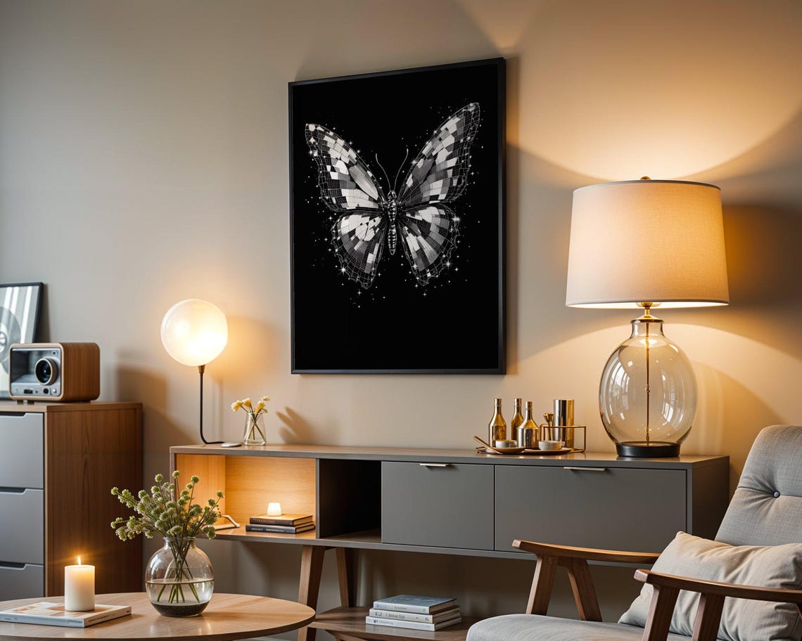 Butterfly Wall Art Monochrome Butterfly Art Black And White Butterfly Print Sparkling Butterfly Decor Nature Inspired Art - Image 3