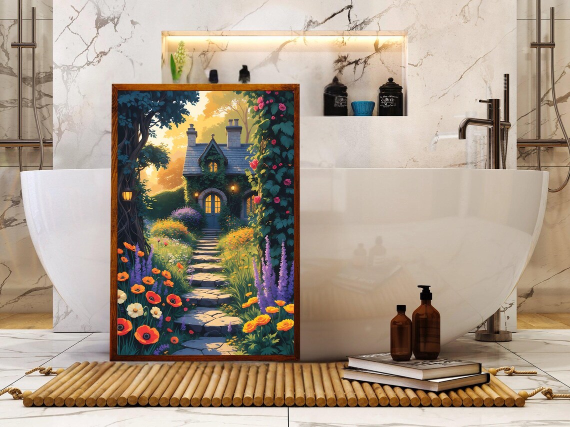 Ivy Covered Stone Cottage At The End Of A Wildflower Garden Path Poster - Image 5