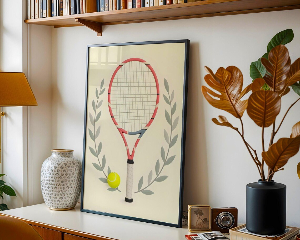 Tennis Racket And Ball Wall Art Preppy Wall Art Tennis Themed Decor Sports Lover Gift Minimalist Tennis Print Home Decor - Image 5