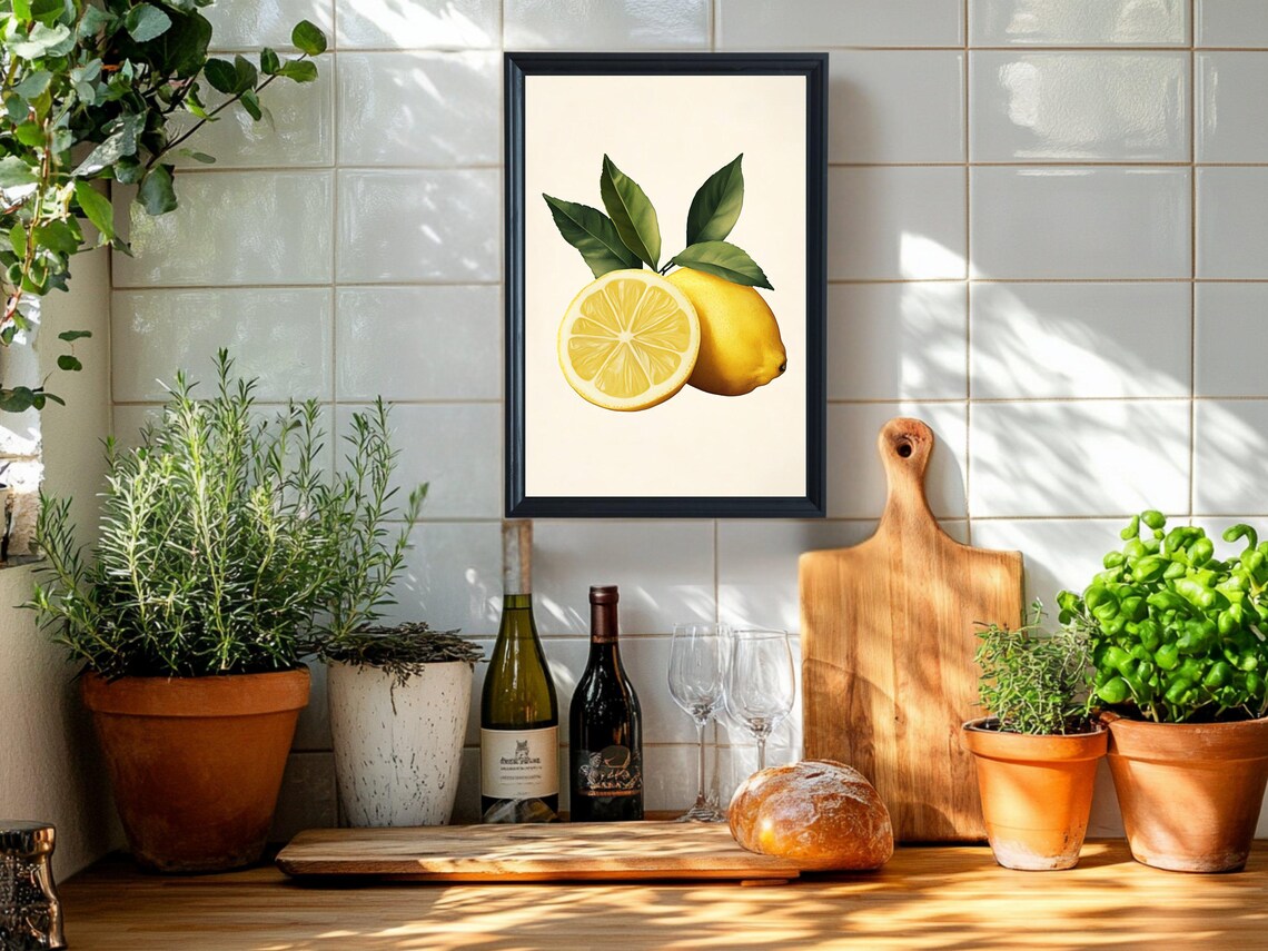 Lemon Wall Art Print Kitchen Decor Citrus Fruit Painting Yellow Lemon Art Modern Wall Art Minimalist Design Fresh Lemon Poster - Image 2