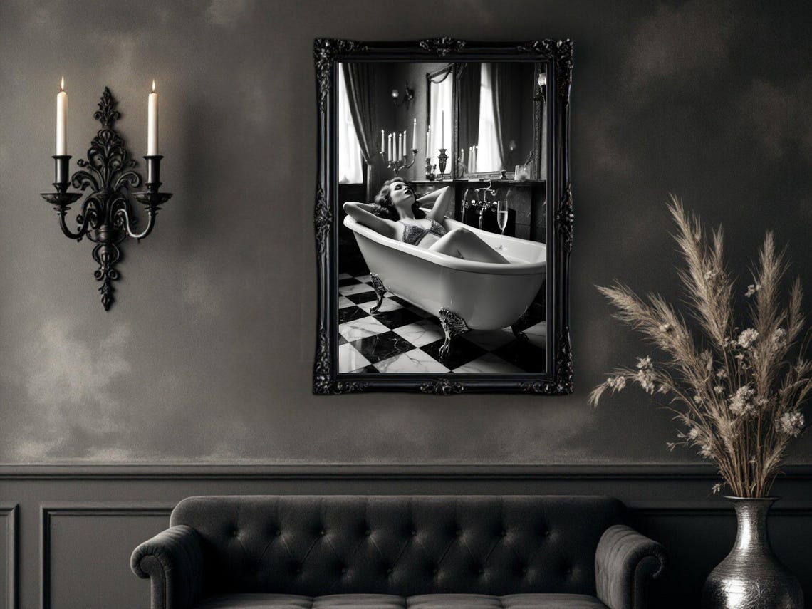 Woman Reclining In A Clawfoot Tub With Champagne Flute Poster - Image 4