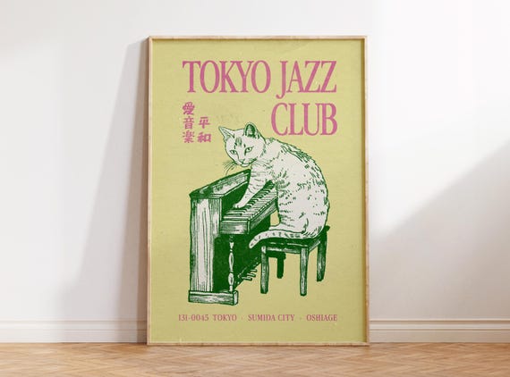 Jazz Cat Vintage Japanese Retro Music Poster