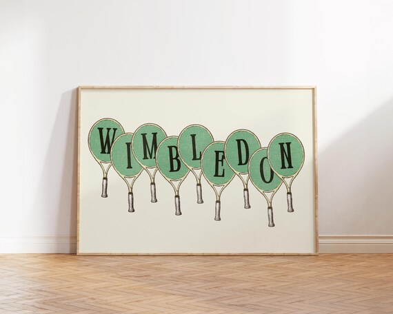 Wimbledon Vintage Tennis Rackets Lettering Green Retro Sports Poster