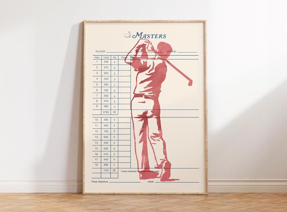 Masters Golf Scorecard With Red Golfer Swing Retro Tournament Art Poster