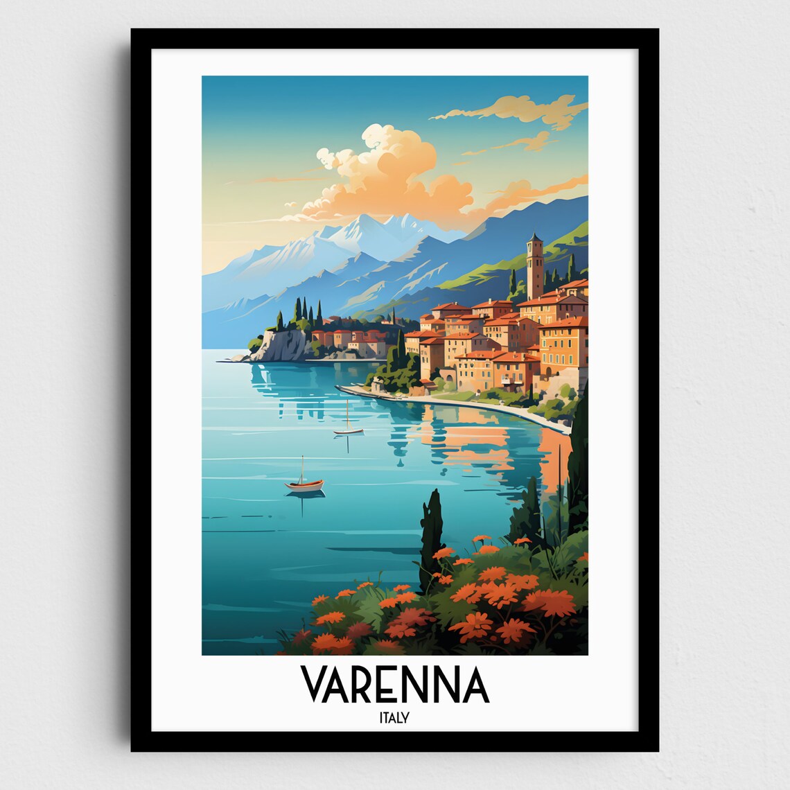 Varenna Italy Lake Como Lakeside Village Boats Alpine Travel Poster