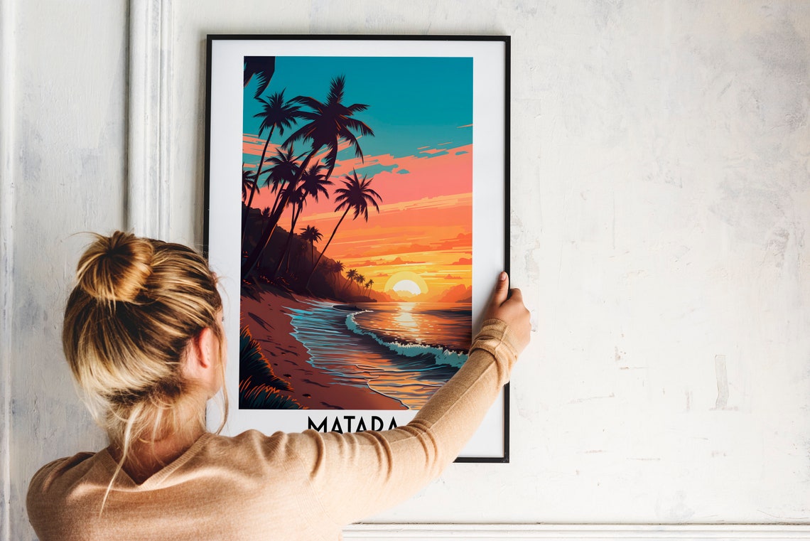 Matara Sri Lanka Palm Beach Tropical Sunset Ocean Waves Poster - Image 2