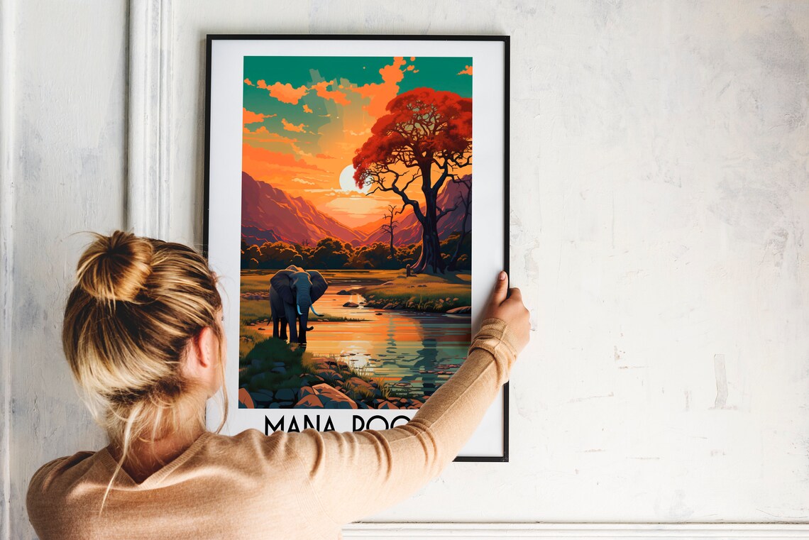 Mana Pools Travel Poster, Zimbabwe Africa Decor - Image 2