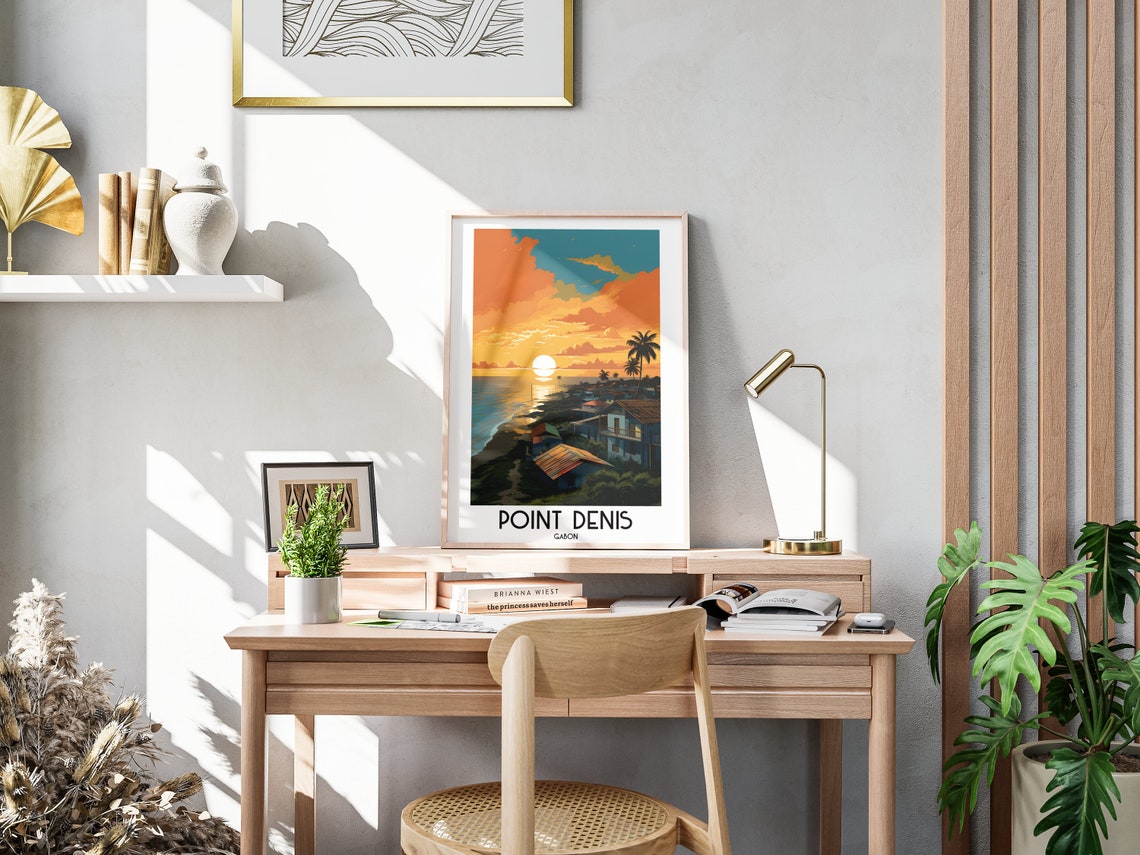 Point Denis Gabon Golden Sunset Coast Beach Palms Travel Poster - Image 3