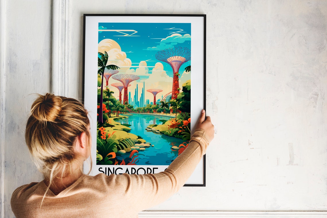 Singapore City Gardens by the Bay Supertrees Skyline Travel Poster - Image 2