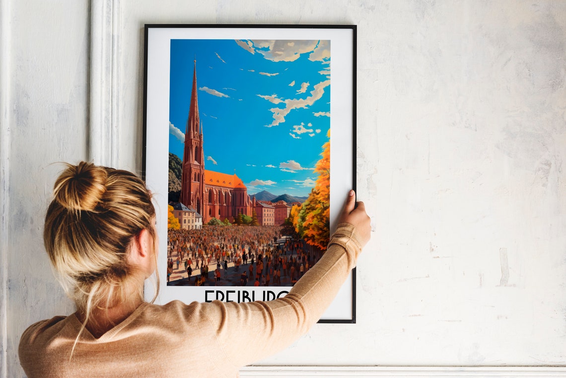 Freiburg Cathedral Minster Crowd Square Germany Travel Poster - Image 2