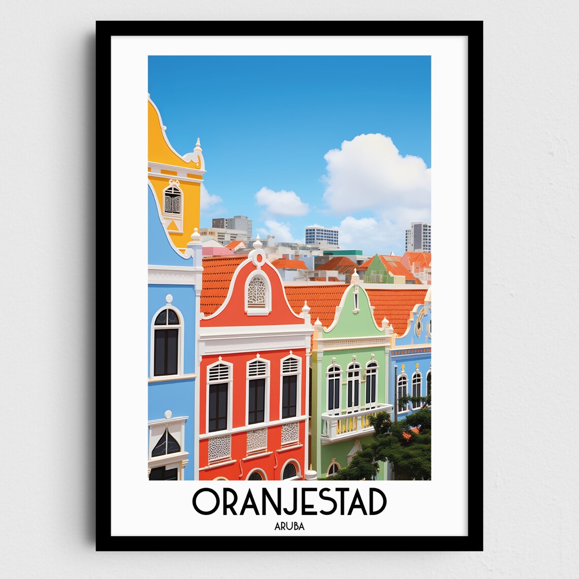 Oranjestad Aruba Colorful Dutch Colonial Street Travel Poster
