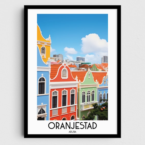 Oranjestad Aruba Colorful Dutch Colonial Street Travel Poster