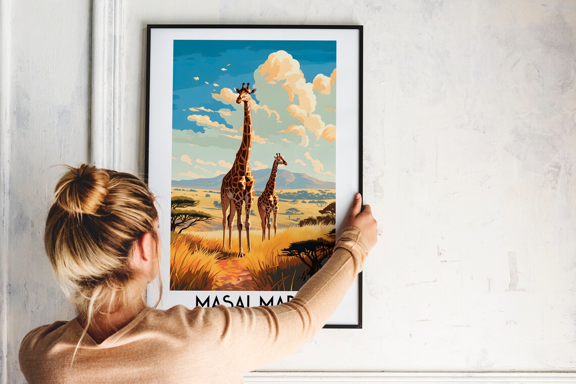 Masai Mara Kenya Giraffes Golden Savanna Wildlife Travel Poster - Image 2