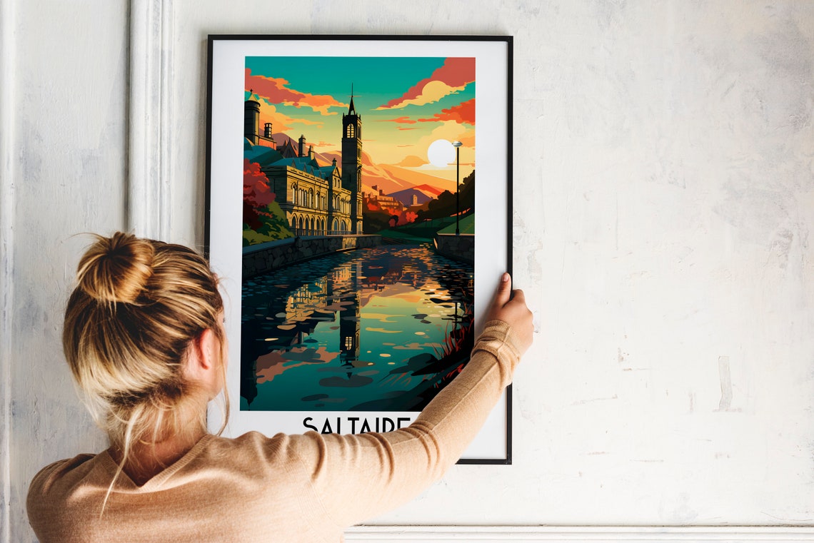 Saltaire England Mill Buildings River Sunset Vintage Travel Poster - Image 2