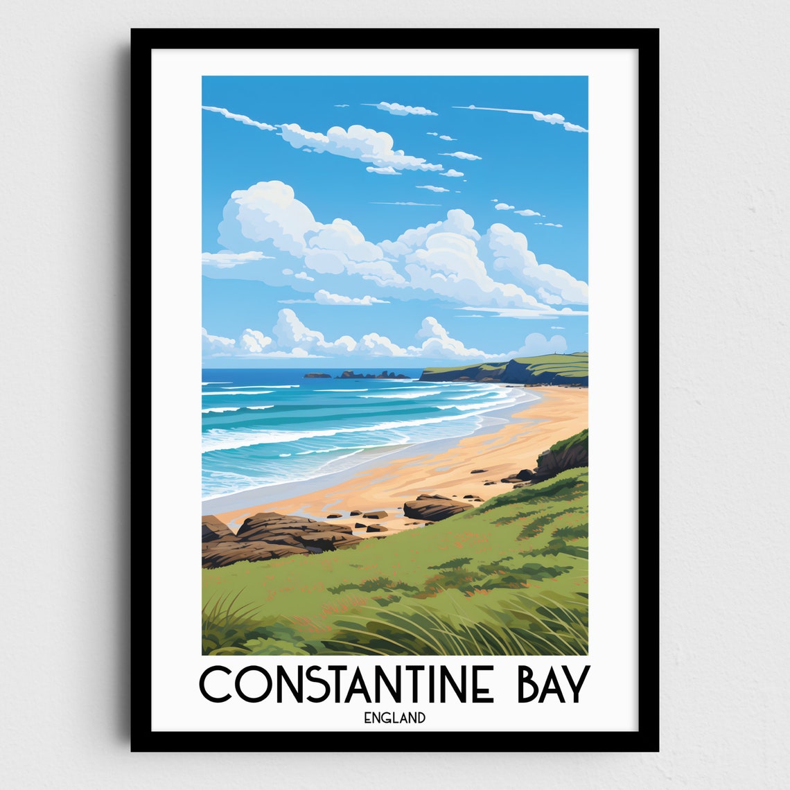 Constantine Bay England Sandy Beach Surf Waves Cliffs Summer Poster