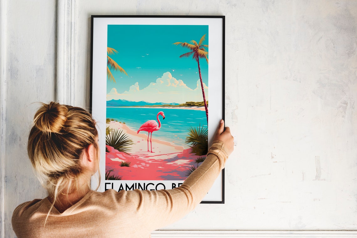 Flamingo Beach Aruba Pink Flamingo on the Turquoise Sand Poster - Image 2