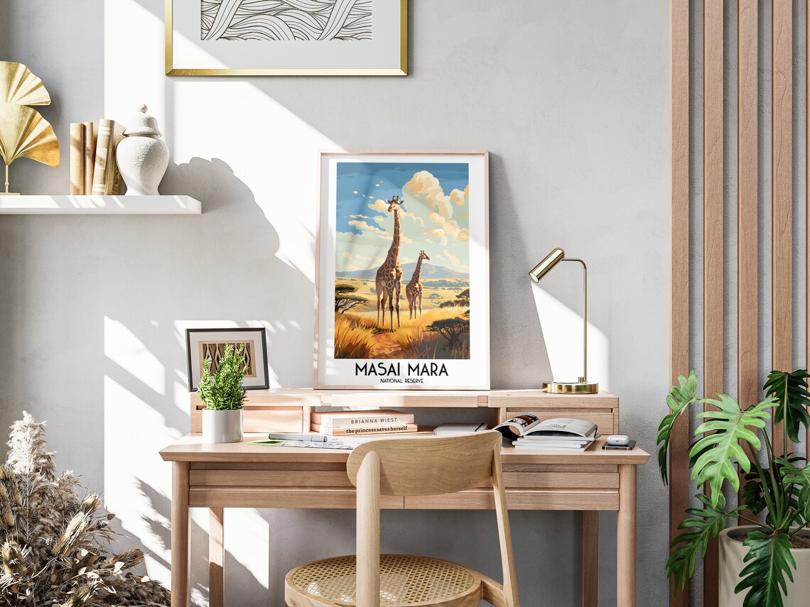 Masai Mara Kenya Giraffes Golden Savanna Wildlife Travel Poster - Image 3