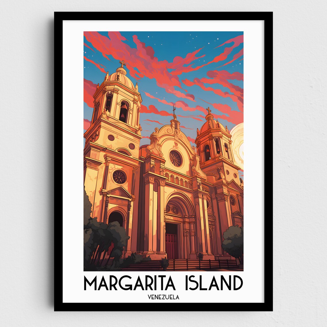 Margarita Island Venezuela Grand Church Twin Towers Sunset Poster