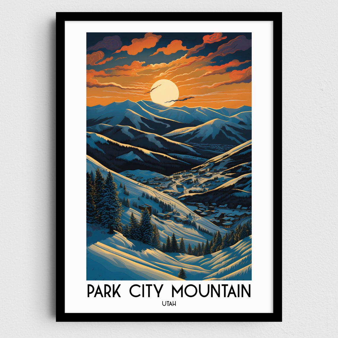 Park City Mountain Utah Sunset Ski Slopes Alpine Travel Poster