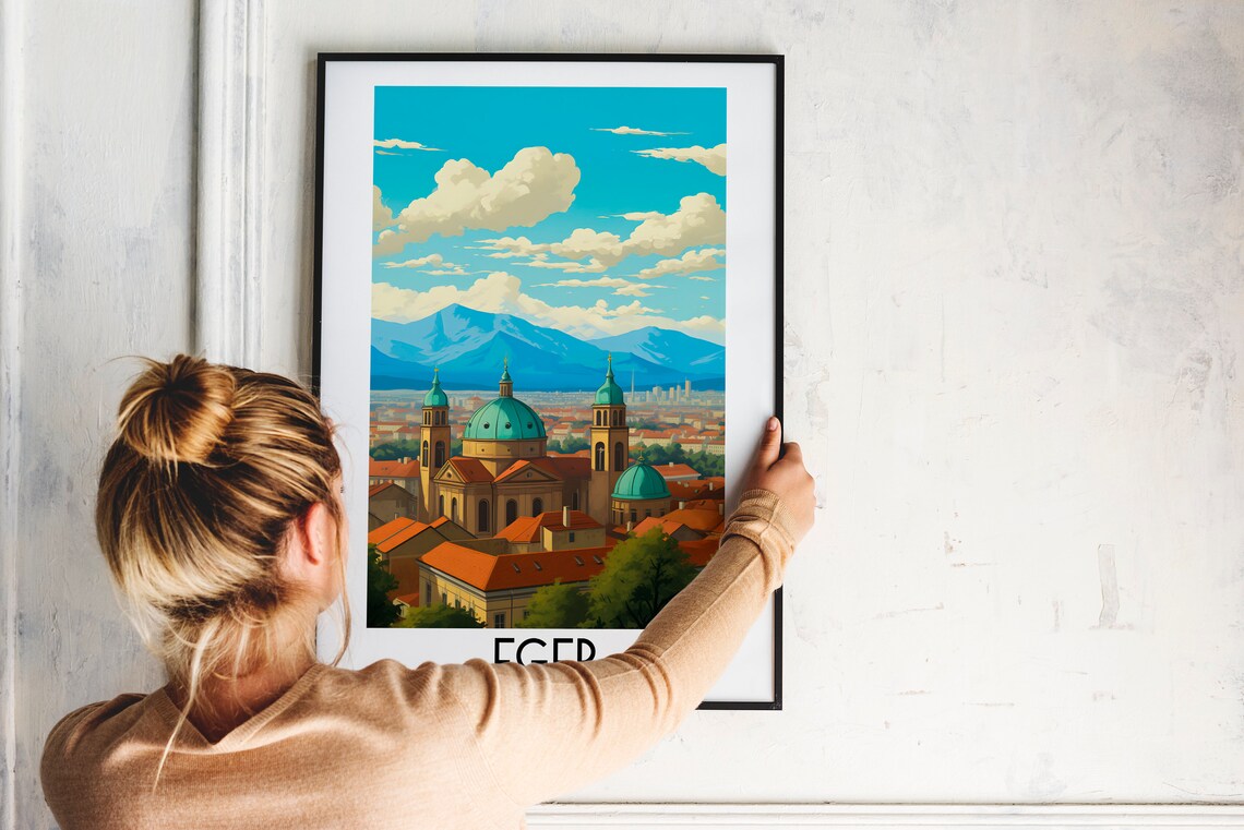 Eger Hungary Cathedral Green Domes Historic Town Travel Poster - Image 2