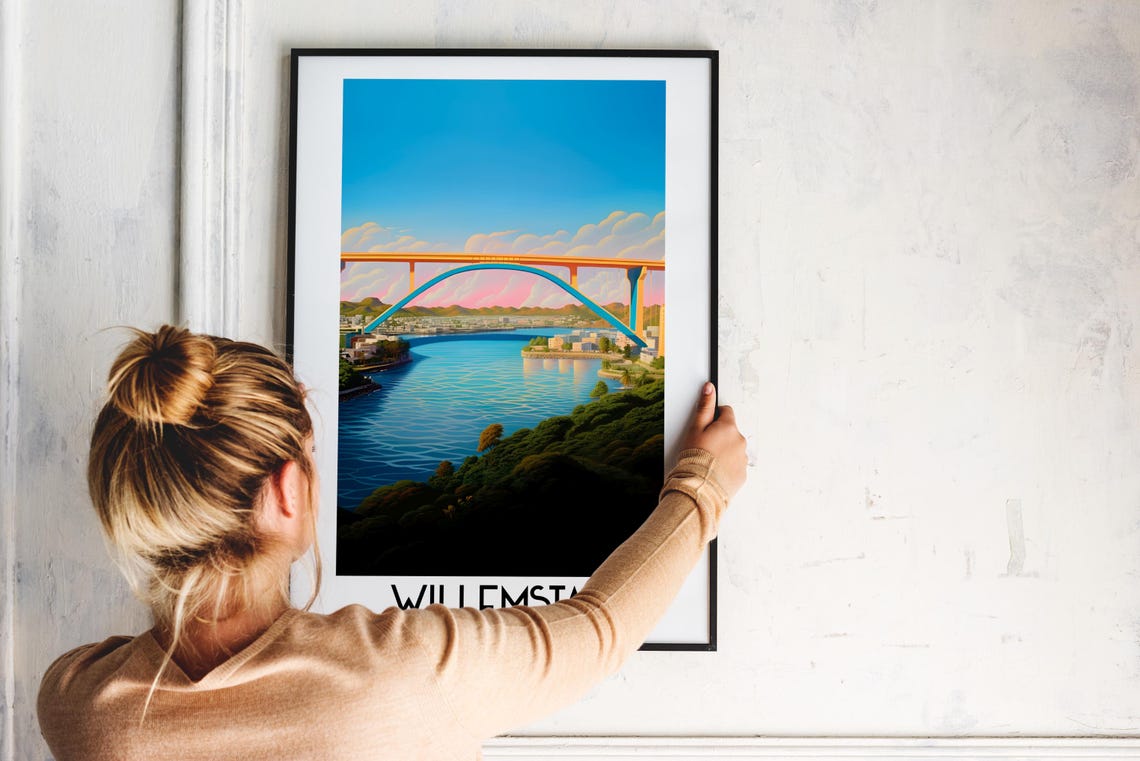 Willemstad Curaçao Yellow Arch Harbor Bridge City Travel Poster - Image 2