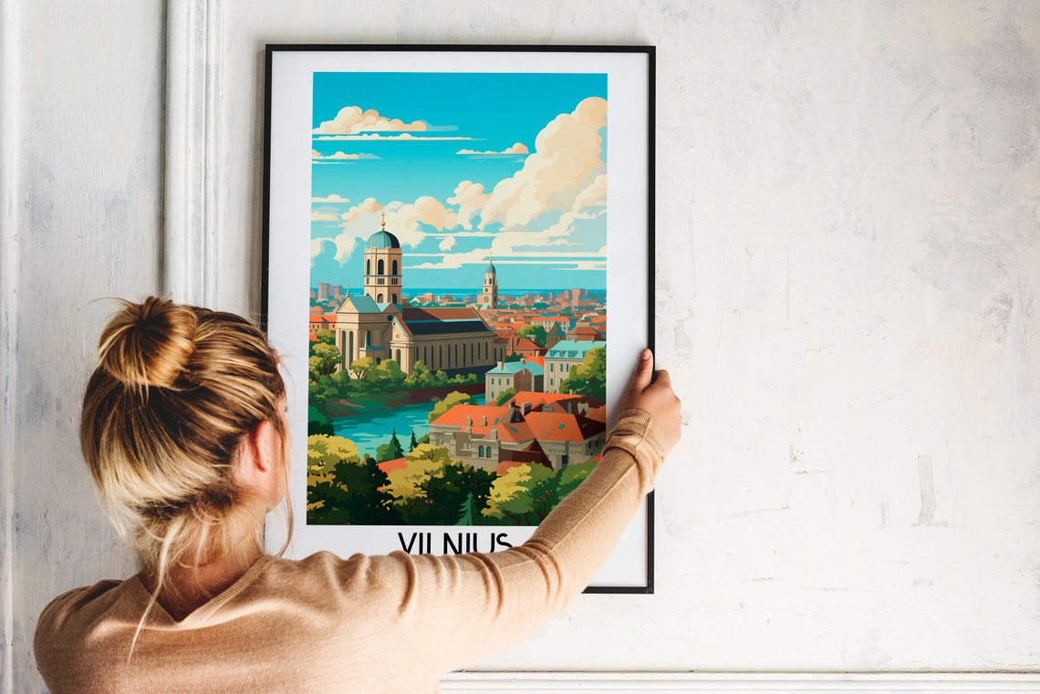 Vilnius Lithuania Old Town Cathedral River Skyline Travel Poster - Image 2