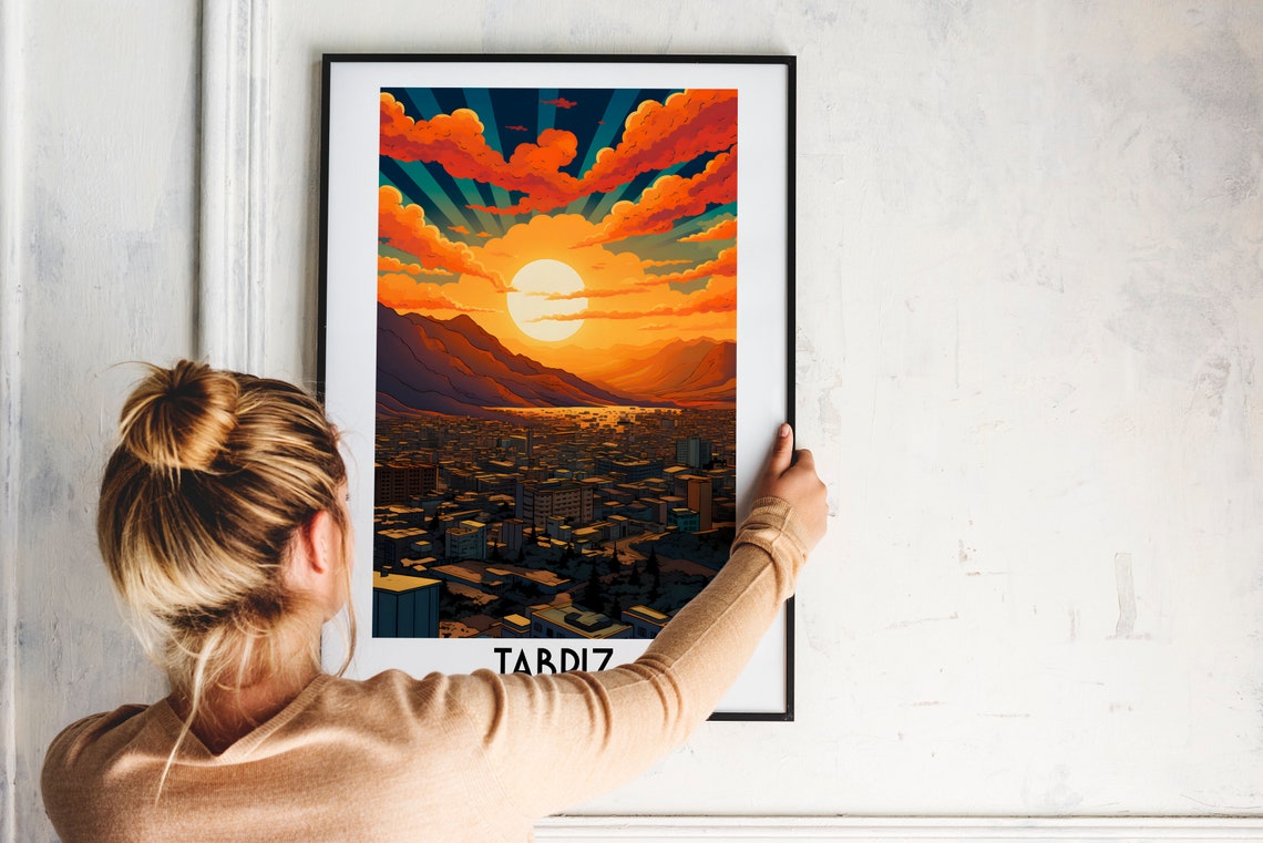 Tabriz Iran Dramatic Sunset City Skyline Mountain View Poster - Image 2