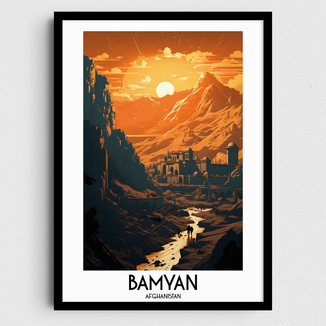 Bamyan Afghanistan Mountain Valley Sunset Vintage Travel Poster
