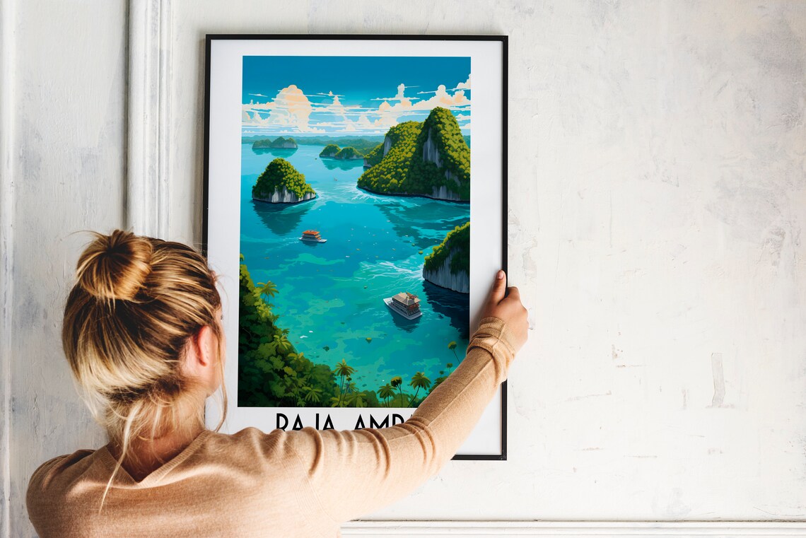 Raja Ampat Indonesia Aerial Archipelago Boat Bay Travel Poster - Image 2