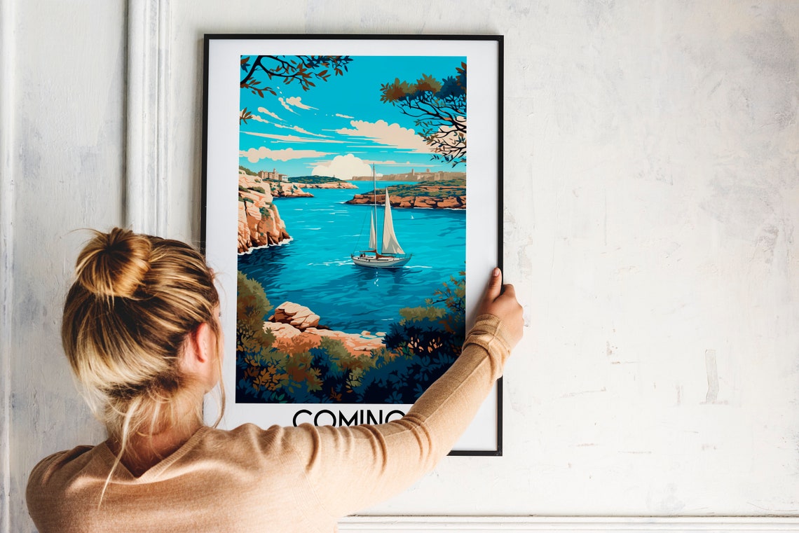 Comino Sailboat Turquoise Bay Limestone Cliffs Malta Travel Poster - Image 2
