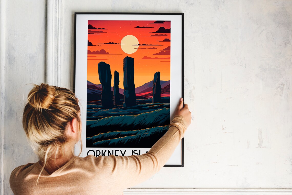 Orkney Islands Scotland Standing Stones Sunset Ancient Travel Poster - Image 2