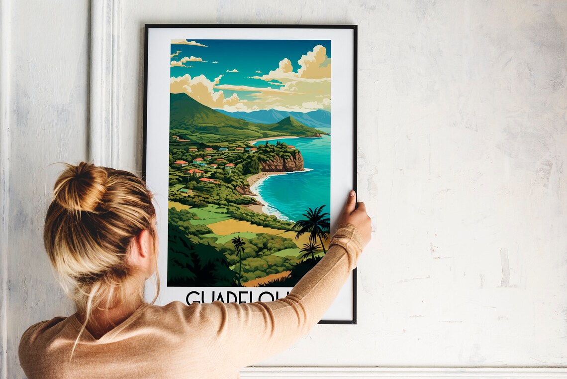 Guadeloupe Caribbean Tropical Coast Cliffs Vintage Travel Poster - Image 2