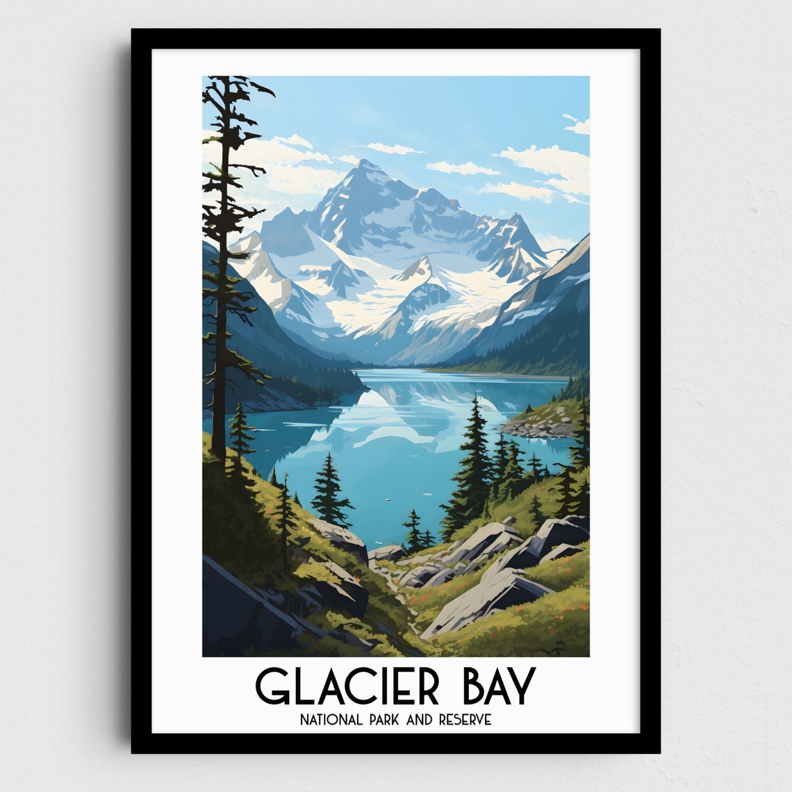 Glacier Bay National Park Snowy Peaks Turquoise Lake Scenic Poster