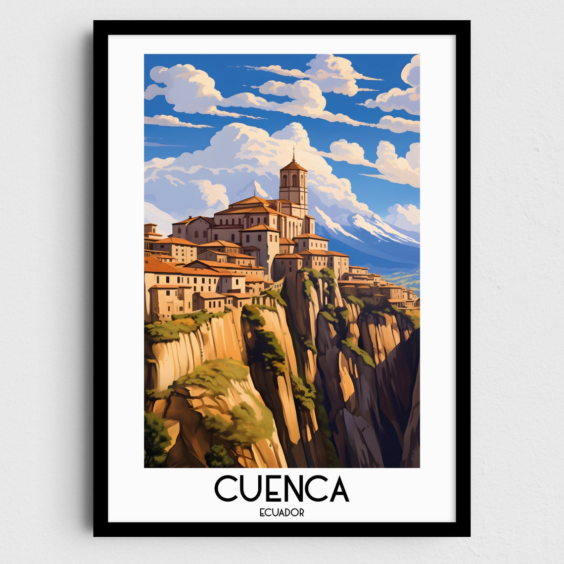 Dramatic Cuenca Ecuador Cliffside Church and Old Town Poster