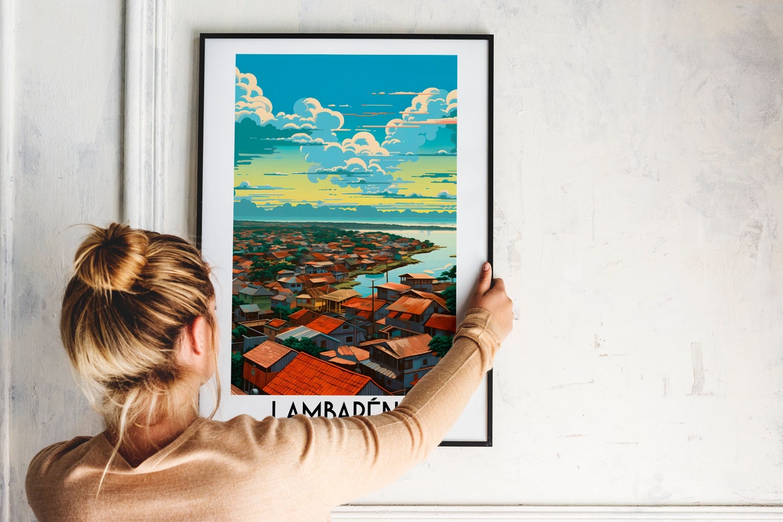 Lambarene Gabon Riverside Town Aerial Cityscape Sunset Travel Poster - Image 2