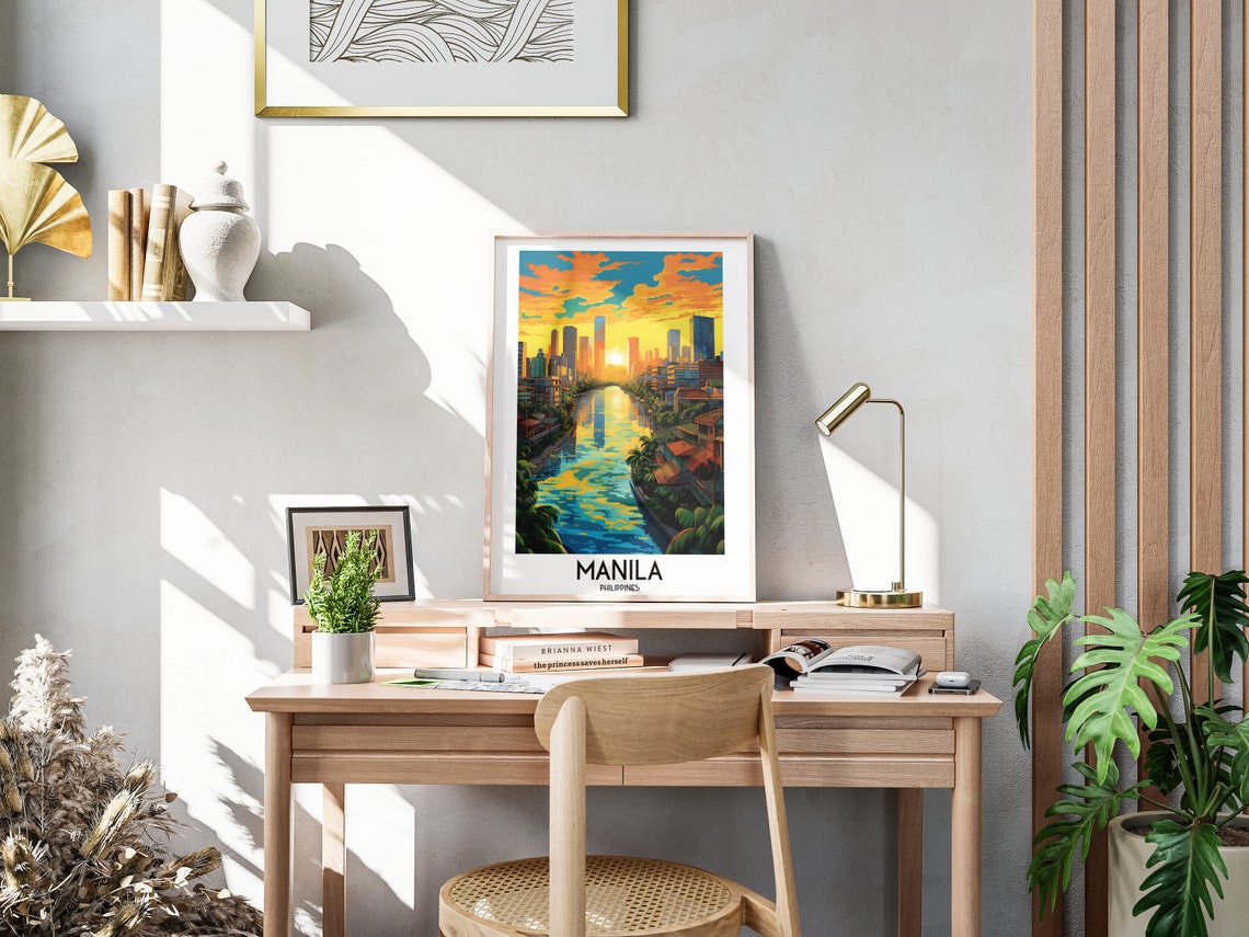Manila Philippines Sunset Canal Skyline Glow Golden Travel Poster - Image 3