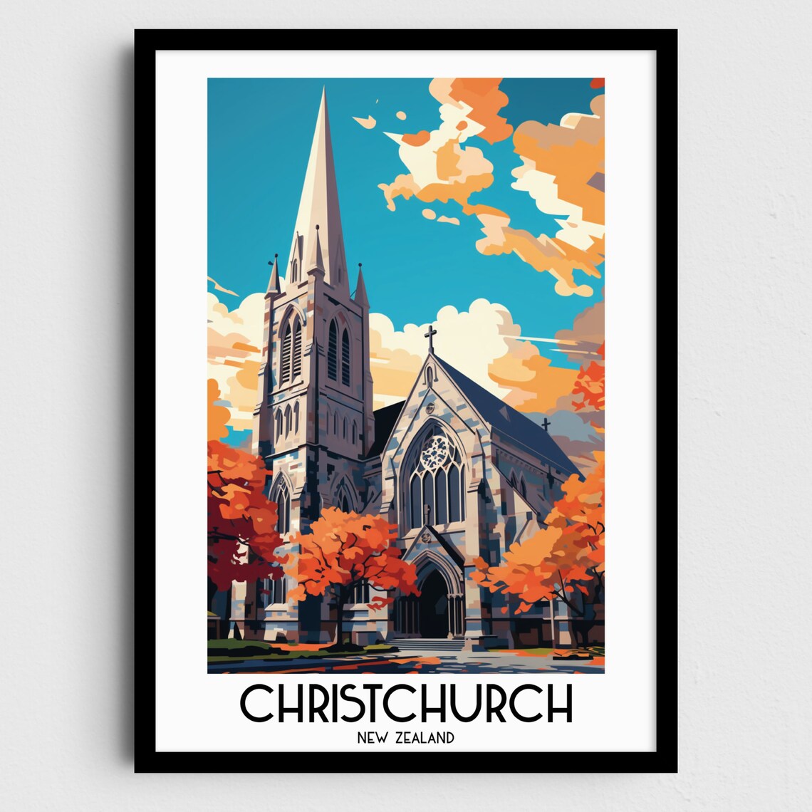Christchurch Travel Poster, New Zealand Painting