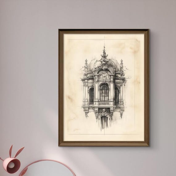 Victorian Palace Facade Print Baroque Architecture Sepia Tone